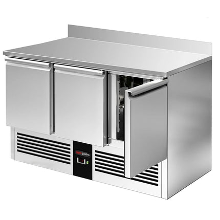 GGM Gastro Commercial Counter Fridge PREMIUM - 1368x700mm - with 3 doors - with upstand - capacity 368 litres