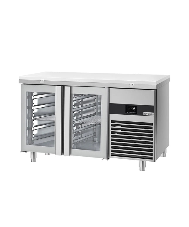 GGM Gastro Commercial Counter Fridge PREMIUM - 1400x700mm - glass doors - incl. cutting board white - capacity 281 litres