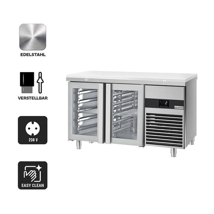 GGM Gastro Commercial Counter Fridge PREMIUM - 1400x700mm - glass doors - incl. cutting board white - capacity 281 litres