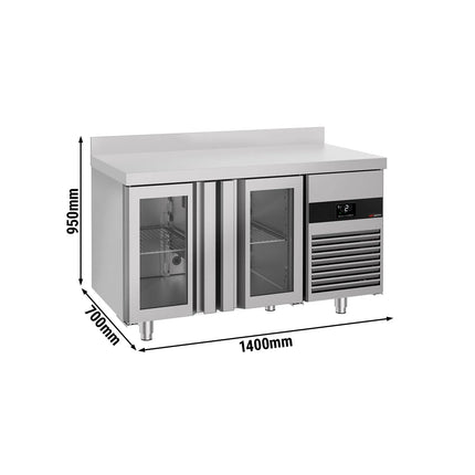 GGM Gastro Commercial Counter Fridge PREMIUM - 1400x700mm - glass doors - with upstand - capacity 281 litres