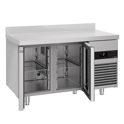GGM Gastro Commercial Counter Fridge PREMIUM - 1400x700mm - glass doors - with upstand - capacity 281 litres
