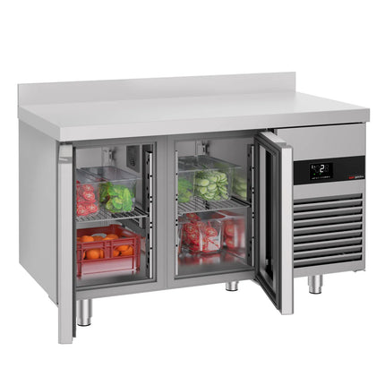 GGM Gastro Commercial Counter Fridge PREMIUM - 1400x700mm - glass doors - with upstand - capacity 281 litres