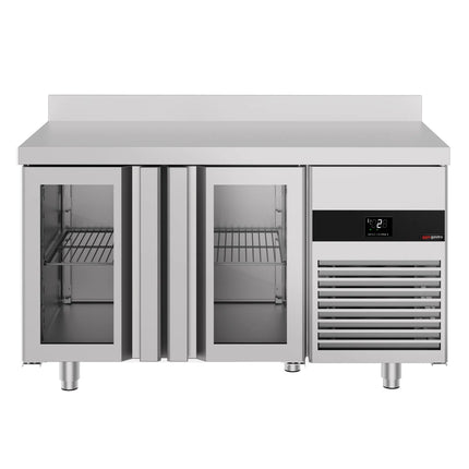 GGM Gastro Commercial Counter Fridge PREMIUM - 1400x700mm - glass doors - with upstand - capacity 281 litres