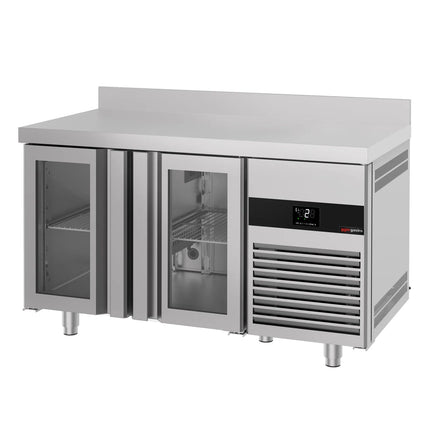 GGM Gastro Commercial Counter Fridge PREMIUM - 1400x700mm - glass doors - with upstand - capacity 281 litres