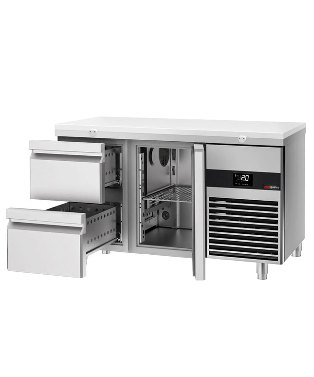 GGM Gastro Commercial Counter Fridge PREMIUM - 1400x700mm - with 1 door - 2 drawers - incl. cutting board white - capacity 281 litres