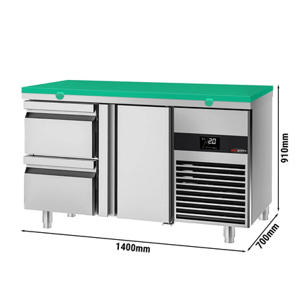GGM Gastro Commercial Counter Fridge PREMIUM - 1400x700mm - with 1 door - 2 drawers - incl. cutting board green