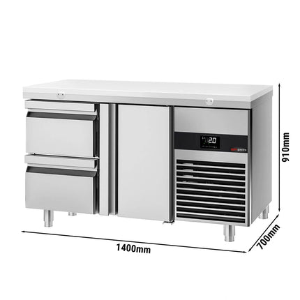 GGM Gastro Commercial Counter Fridge PREMIUM - 1400x700mm - with 1 door - 2 drawers - incl. cutting board white - capacity 281 litres