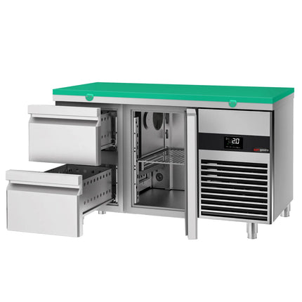 GGM Gastro Commercial Counter Fridge PREMIUM - 1400x700mm - with 1 door - 2 drawers - incl. cutting board green
