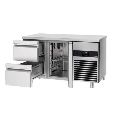 GGM Gastro Commercial Counter Fridge PREMIUM - 1400x700mm - with 1 door - 2 drawers - incl. cutting board red - capacity 281 litres