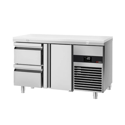 GGM Gastro Commercial Counter Fridge PREMIUM - 1400x700mm - with 1 door - 2 drawers - incl. cutting board white - capacity 281 litres