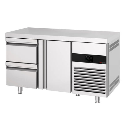GGM Gastro Commercial Counter Fridge PREMIUM - 1400x700mm - with 1 door - 2 drawers - capacity 281 litres