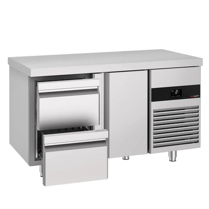 GGM Gastro Commercial Counter Fridge PREMIUM - 1400x700mm - with 1 door - 2 drawers - capacity 281 litres