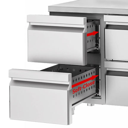 GGM Gastro Commercial Counter Fridge PREMIUM - 1400x700mm - with 1 door - 2 drawers - incl. cutting board white - capacity 281 litres