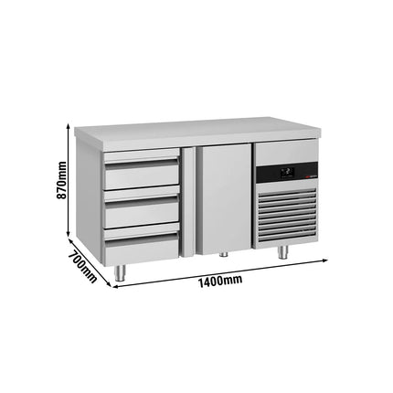 GGM Gastro Commercial Counter Fridge PREMIUM - 1400x700mm - with 1 door - 3 drawers - capacity 281 litres