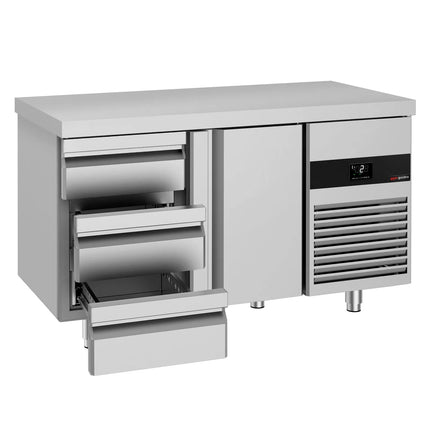 GGM Gastro Commercial Counter Fridge PREMIUM - 1400x700mm - with 1 door - 3 drawers - capacity 281 litres