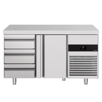 GGM Gastro Commercial Counter Fridge PREMIUM - 1400x700mm - with 1 door - 3 drawers - capacity 281 litres