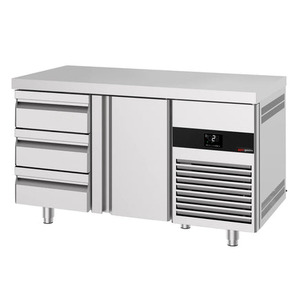 GGM Gastro Commercial Counter Fridge PREMIUM - 1400x700mm - with 1 door - 3 drawers - capacity 281 litres