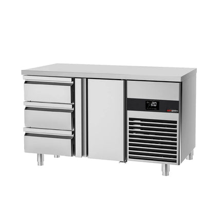 GGM Gastro Commercial Counter Fridge PREMIUM - 1400x700mm - with 1 door - 3 drawers - incl. cutting board red - capacity 281 litres