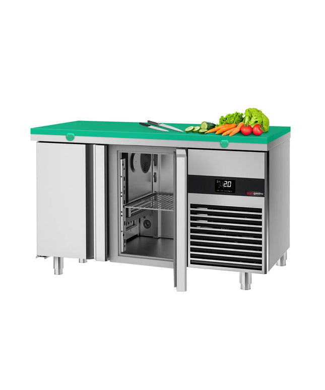 GGM Gastro Commercial Counter Fridge PREMIUM - 1400x700mm - with 2 doors - incl. cutting board green - capacity 281 litres