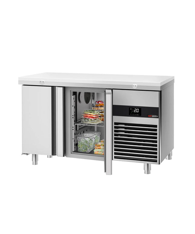 GGM Gastro Commercial Counter Fridge PREMIUM - 1400x700mm - with 2 doors - incl. cutting board white