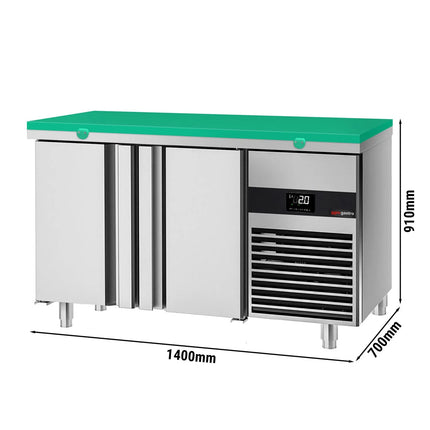GGM Gastro Commercial Counter Fridge PREMIUM - 1400x700mm - with 2 doors - incl. cutting board green - capacity 281 litres