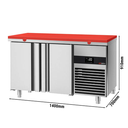 GGM Gastro Commercial Counter Fridge PREMIUM - 1400x700mm - with 2 doors - incl. cutting board red - capacity 281 litres