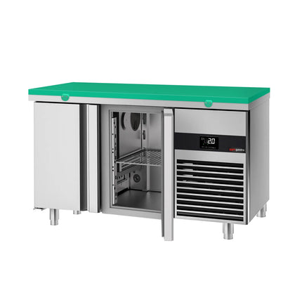 GGM Gastro Commercial Counter Fridge PREMIUM - 1400x700mm - with 2 doors - incl. cutting board green - capacity 281 litres