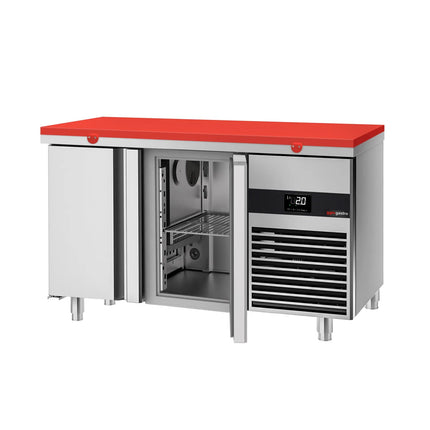 GGM Gastro Commercial Counter Fridge PREMIUM - 1400x700mm - with 2 doors - incl. cutting board red - capacity 281 litres