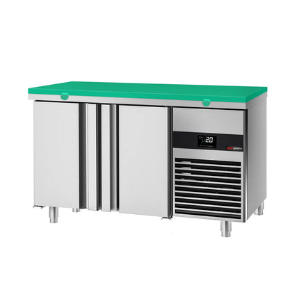 GGM Gastro Commercial Counter Fridge PREMIUM - 1400x700mm - with 2 doors - incl. cutting board green - capacity 281 litres