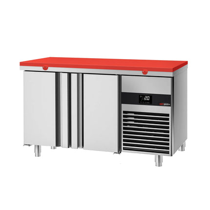 GGM Gastro Commercial Counter Fridge PREMIUM - 1400x700mm - with 2 doors - incl. cutting board red - capacity 281 litres