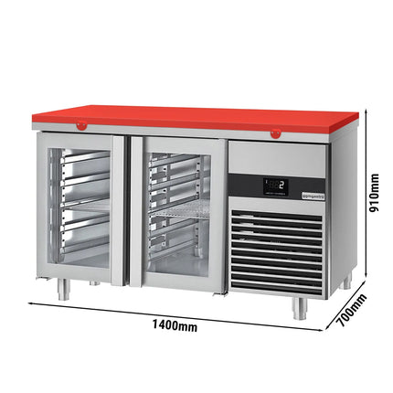 GGM Gastro Commercial Counter Fridge PREMIUM - 1400x700mm - with 2 glass doors - incl. cutting board red