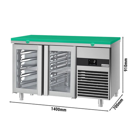 GGM Gastro Commercial Counter Fridge PREMIUM - 1400x700mm - with 2 glass doors - incl. cutting board green