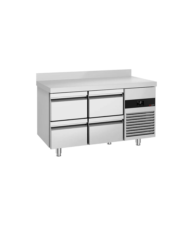 GGM Gastro Commercial Counter Fridge PREMIUM - 1400x700mm - with 4 drawers - with upstand - capacity 281 litres