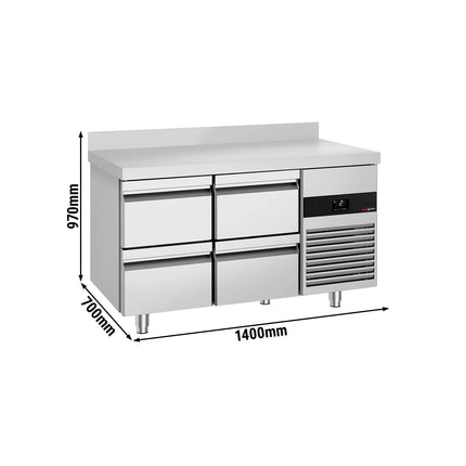 GGM Gastro Commercial Counter Fridge PREMIUM - 1400x700mm - with 4 drawers - with upstand - capacity 281 litres