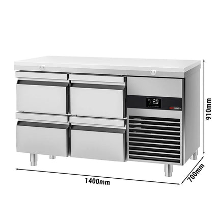 GGM Gastro Commercial Counter Fridge PREMIUM - 1400x700mm - with 4 drawers - incl. cutting board white - capacity 281 litres