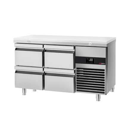 GGM Gastro Commercial Counter Fridge PREMIUM - 1400x700mm - with 4 drawers - incl. cutting board white - capacity 281 litres