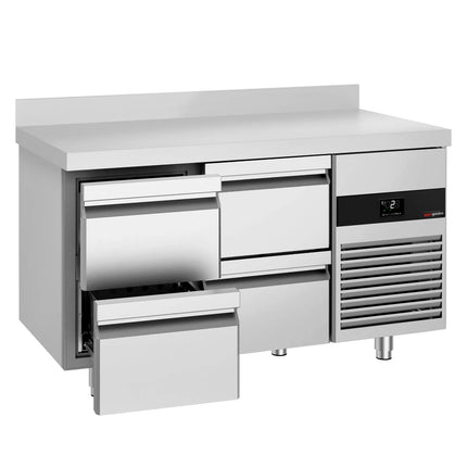 GGM Gastro Commercial Counter Fridge PREMIUM - 1400x700mm - with 4 drawers - with upstand - capacity 281 litres