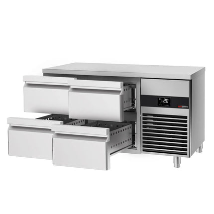 GGM Gastro Commercial Counter Fridge PREMIUM - 1400x700mm - with 4 drawers - incl. cutting board red - capacity 281 litres