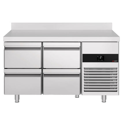 GGM Gastro Commercial Counter Fridge PREMIUM - 1400x700mm - with 4 drawers - with upstand - capacity 281 litres