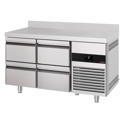 GGM Gastro Commercial Counter Fridge PREMIUM - 1400x700mm - with 4 drawers - with upstand - capacity 281 litres