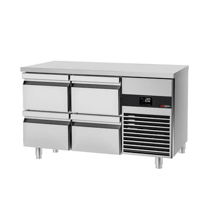 GGM Gastro Commercial Counter Fridge PREMIUM - 1400x700mm - with 4 drawers - incl. cutting board white - capacity 281 litres