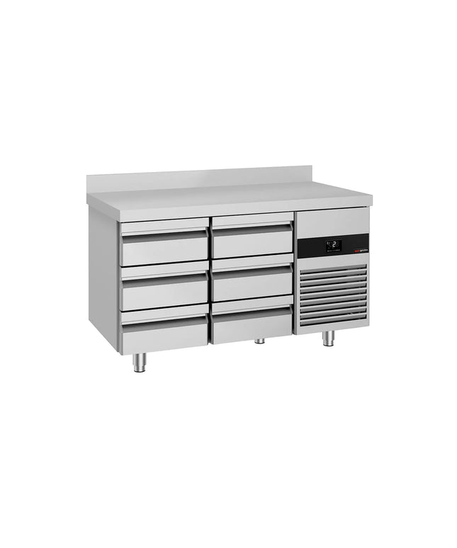 GGM Gastro Commercial Counter Fridge PREMIUM - 1400x700mm - with 6 drawers - with upstand - capacity 281 litres
