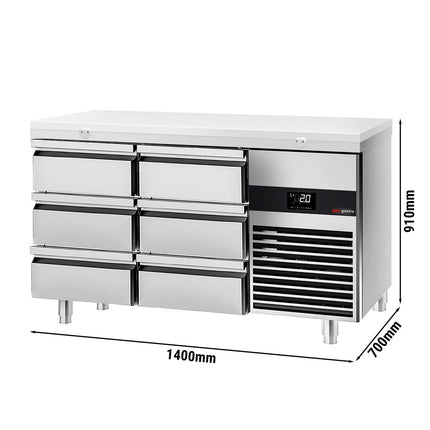 GGM Gastro Commercial Counter Fridge PREMIUM - 1400x700mm - with 6 drawers - incl. cutting board white
