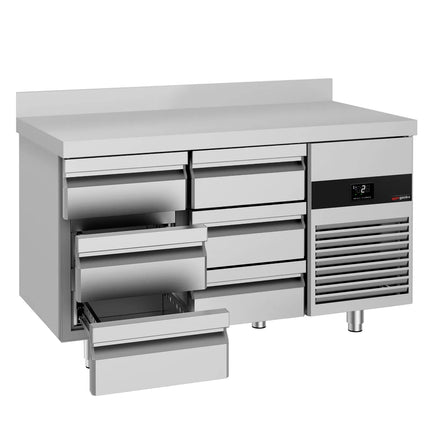 GGM Gastro Commercial Counter Fridge PREMIUM - 1400x700mm - with 6 drawers - with upstand - capacity 281 litres
