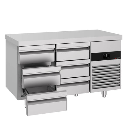 GGM Gastro Commercial Counter Fridge PREMIUM - 1400x700mm - with 6 drawers - capacity 281 litres