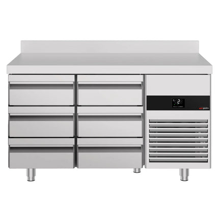GGM Gastro Commercial Counter Fridge PREMIUM - 1400x700mm - with 6 drawers - with upstand - capacity 281 litres
