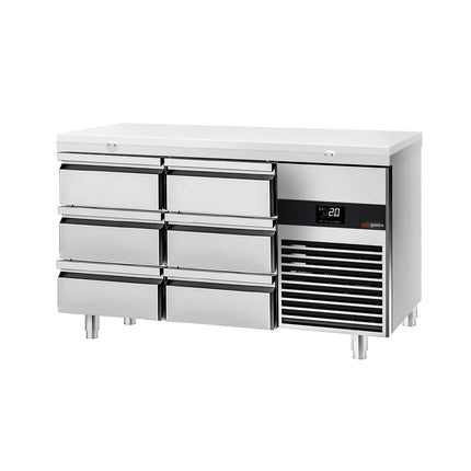 GGM Gastro Commercial Counter Fridge PREMIUM - 1400x700mm - with 6 drawers - incl. cutting board white