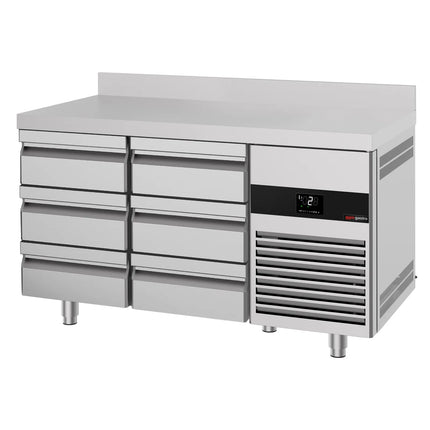 GGM Gastro Commercial Counter Fridge PREMIUM - 1400x700mm - with 6 drawers - with upstand - capacity 281 litres