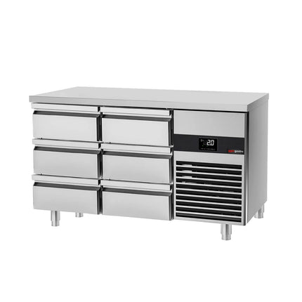 GGM Gastro Commercial Counter Fridge PREMIUM - 1400x700mm - with 6 drawers - incl. cutting board red