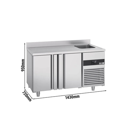 GGM Gastro Commercial Counter Fridge PREMIUM - 1430x700mm - with 2 doors - sink right - with upstand - capacity 270 litres